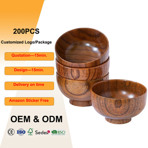 Tazón de Madera Maciza Hecho a Mano Japonés Simple con Logotipo Personalizado para Arroz, Sopa, Salsas, Decoración - Product Image 1