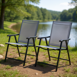 Sedia Pieghevole da Esterno con Telaio in Alluminio e Tessuto in Poliestere, Comoda Sedia da Giardino per Campeggio, Pesca e Uso in Ufficio - Product Image 2