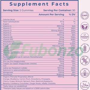 Gomitas Multivitamínicas Prenatales Veganas Oem con Colina, Folato y Hierro para Apoyar <span class=keywords><strong>el</strong></span> Crecimiento y <span class=keywords><strong>Desarrollo</strong></span> <span class=keywords><strong>del</strong></span> Bebé, 2 Unidades de Dosis Diaria, 60 Unidades - Product Image 4