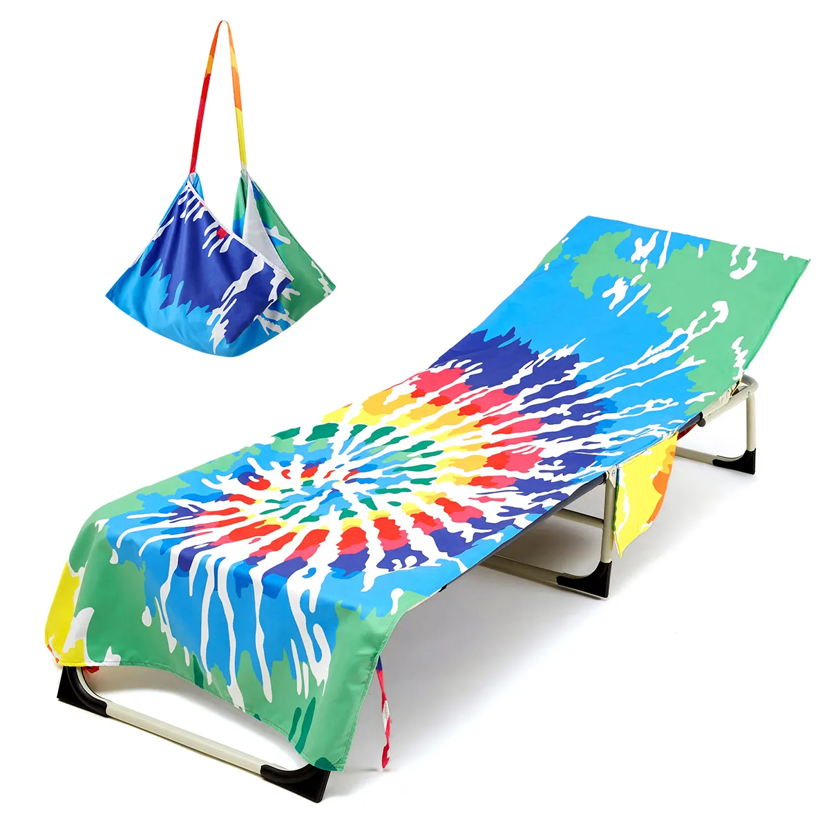 Fabrika satış leopar gökkuşağı mikrofiber plaj seyahat aile sandalye kapak giydirin