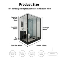Cabine de douche préfabriquée tout-en-un YEETE avec meuble-lavabo, toilettes, écran en verre, cadre en aluminium trempé multi-zones, LED, installation rapide