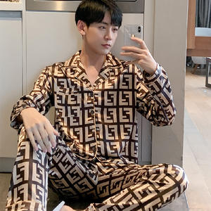 Anpassen Pyjamas Nachtwäsche Dünne Seide Pyjamas Set Männer Langarm Jacquard Home Suit 5XL Übergroße Loose Casual Lounge wear OEM - Product Image 2