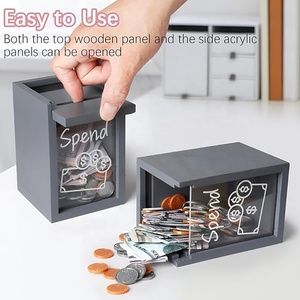 Tirelire transparente pour enfants en acrylique et bois, durable, très vendue, pot à monnaie en bois, boîte <span class=keywords><strong>de</strong></span> rangement pour argent - Product Image 1