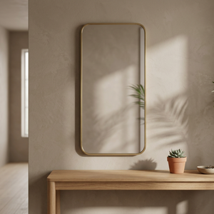 Minimalist Rectangular Wall Mirror With Gold Metal Frame Decorative Glass Surface For Modern Home Interior - Product Image 2