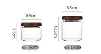 Vente en gros Récipient de stockage de nourriture hermétique en verre de cuisine de 300ml 450ml avec couvercle en bois d'acacia pot en verre transparent rond