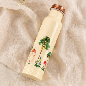 Bouteille d'eau en cuivre pur peinte à la main, style Mughal, pour les bienfaits ayurvédiques, gourde de sport artisanale anti-fuite, tradition indienne - Product Image 1