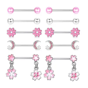 Anneaux de mamelon rose Gaby piercing de mamelon en forme de cœur plaqué or anneaux de mamelon en acier inoxydable femmes bijoux de piercing en gros