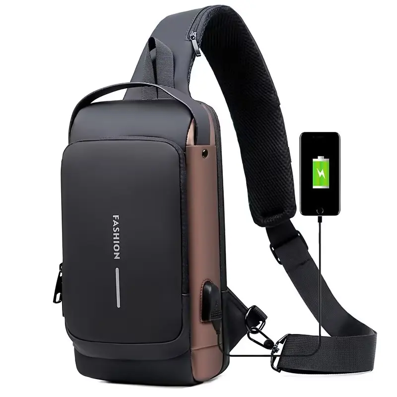 2024 Crossbody Brustbeutel mit USB und codiertem Schloss anti-Diebstahl-Schultertasche Mode Cool Sling-Tasche wasserdicht individuelles Logo für Herren