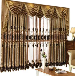 Rideau de fenêtre de style européen avec fleurs brodées de luxe prêt à l'emploi avec cantonnière pour le salon chambre à coucher