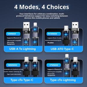 Cavo USB 3.1 Intrecciato in PVC Quattro-in-Uno 100W 5A <span class=keywords><strong>Ricarica</strong></span> Rapida PD Rame Puro Trasparente 1.2m per iPhone 17 - Product Image 2