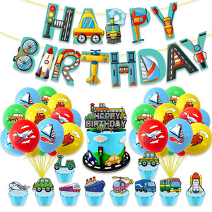 Décorations de fête d'anniversaire pour enfants, nouveaux véhicules de transport, ballons en latex, bannière, décoration de gâteau, <span class=keywords><strong>ensemble</strong></span> de fête pour garçon - Product Image 1