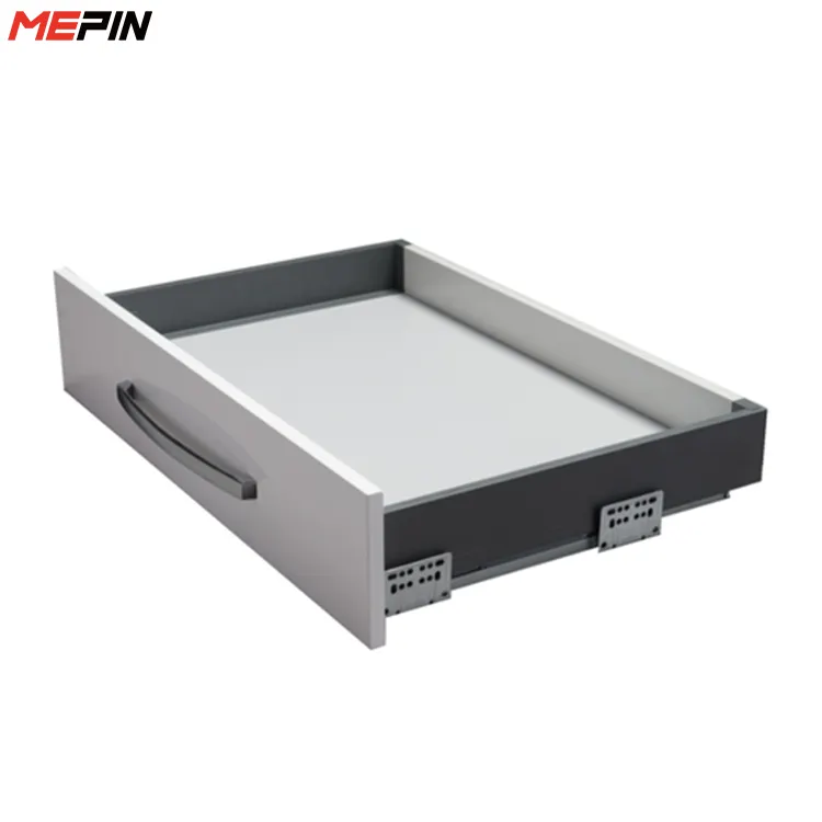 Mepin डबल दीवार बॉक्स स्टील सोने के साथ मिलकर दराज बॉक्स प्रणाली सजावटी कवर और मुलायम करीब चैनल 65 Kg लोड क्षमता