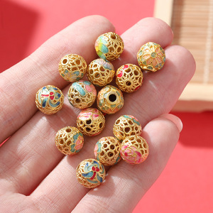 ลูกปัดเคลือบลายดอกไม้ 12 เดือน ขนาด 10 มม. ทรงกลม ชุบทองแดง สำหรับทำเครื่องประดับ DIY - Product Image 3