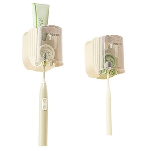 Soporte para cepillo de dientes eléctrico y vaso para enjuague bucal, estante de almacenamiento para baño montado en la pared, estilo minimalista transparente, beige, rosa, negro - Product Image 5