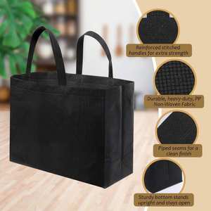 Cheap <b>Supermarket</b> Reusable Foldable Ultrasonic Tote Oversized Black Custom Shopping Bags 80 Gsm Non Woven - Product Image 2