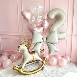 Bouquet di Palloncini <span class=keywords><strong>a</strong></span> Forma di <span class=keywords><strong>Cavallo</strong></span> <span class=keywords><strong>a</strong></span> <span class=keywords><strong>Dondolo</strong></span>, Numero e Fiocco, Palloncini <span class=keywords><strong>a</strong></span> Cuore Rosa e Bianchi per Decorazioni Festa Primo Compleanno Bambina - Product Image 3