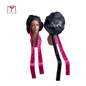 THE HOUSE Satin <b>Bonnet</b> Black with Pink Ribbon Fashion Headwear for Women 54-56CM Home Use Four Seasons - Product Image 4