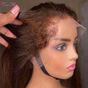 Peluca de Encaje con <span class=keywords><strong>Cabello</strong></span> de Bebé 4c Edges 13x4 Marrón <span class=keywords><strong>Chocolate</strong></span> # Peluca de <span class=keywords><strong>Cabello</strong></span> Humano Remy con Frente de Encaje Liso en 4 Colores, Pre-Depilada - Product Image 1