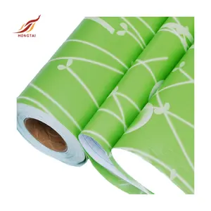 Papel tapiz de flores 3D, autoadhesivo impermeable para decoración del hogar, color verde claro