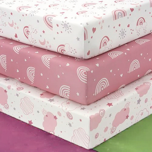 FIEMOL Draps de lit pour bébé, ajustés, pour fille, 38x26, mini berceau, lot de 3, anti-boulochage, microfibre super douce, <span class=keywords><strong>160</strong></span> fils, rose - Product Image 3