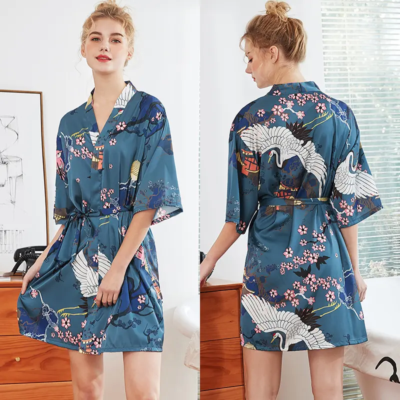 Seide Satin Hochzeit Braut Brautjungfer Blumen Bademantel Kurze Kimono Robe Nacht Robe Bademantel Mode Bademantel Für Frauen