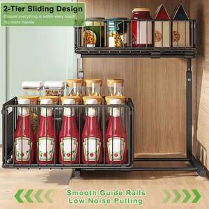 Lot de 2 étagères de rangement coulissantes ajustables en hauteur en forme de L à 2 niveaux pour sous évier, organisateur de cuisine, tiroir de rangement séparé, support pour épices - Product Image 4