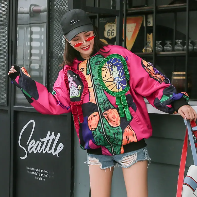 Moda bomber casacos e jaquetas estampadas, moda feminina