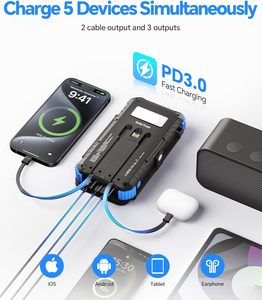 Banque d'alimentation <span class=keywords><strong>solaire</strong></span> 20000mAh 4 panneaux Chargeur <span class=keywords><strong>portable</strong></span> intégré 3 câbles USB-C//USB-A 15W Charge rapide Lampe de poche Camping - Product Image 3