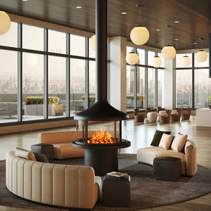 Modern 360 °   Cheminée suspendue <span class=keywords><strong>à</strong></span> rotation libre, <span class=keywords><strong>à</strong></span> <span class=keywords><strong>foyer</strong></span> <span class=keywords><strong>fermé</strong></span>, montée au plafond, d'angle, pour charbon de bois - Product Image 2