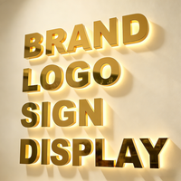 Papan Nama Bisnis Luar Ruangan Custom Huruf 3D LED Backlit Stainless Steel Emas untuk Logo Perusahaan dan Branding Gedung