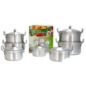Batterie de cuisine <span class=keywords><strong>en</strong></span> aluminium poli au sable, 6 pièces, 16-28 cm, avec couvercles, très demandée sur le marché ouest-africain - Product Image 3