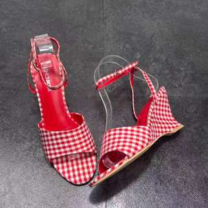 Tacones Altos de Plataforma con Diseño a Cuadros Rojos y Negros, Diseño de Punta Abierta, Cómodos y Transpirables, Forma en A, Versátiles - Product Image 3