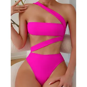 2024 New Arrival Sexy 1 Piece Swimwear Solid Sexy Crossover Strap Bodysuits Skin Friendly Quick Drying Girls Bikinis