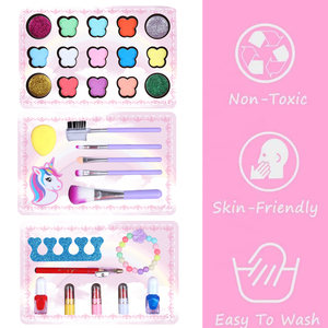 Boîte d'artisanat 3 couches Ensemble <span class=keywords><strong>de</strong></span> <span class=keywords><strong>maquillage</strong></span> <span class=keywords><strong>pour</strong></span> enfants et filles Jouets lavables <span class=keywords><strong>pour</strong></span> petites filles Princesse Pretend Play Makeup Cosmetic Toys - Product Image 4