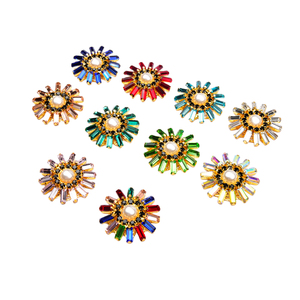 3Cm Retângulo Rodada Contas De Vidro De Cristal Botões Flatback Rhinestone Flor Broche Diy Artesanato Vestuário Decoração - Product Image 2