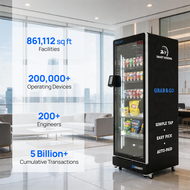 GRABOT M520 Smart Vending Machine US Local Stock Cashless Payment 4G/Wi-Fi POS Integration Frozen Food Juice Remote Monitoring