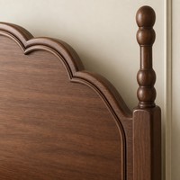 Cadre de lit en bois massif style américain, taille King, en noyer et chêne, avec tête de lit couronnée festonnée, pour chambre d'enfant ou chambre à coucher