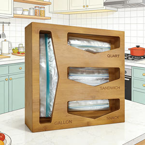 Boîte de rangement pour aliments, boîte de rangement pour tiroirs, organisateur de sacs refermables en bambou - Product Image 1