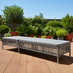 Lettino Prendisole in Polyrattan Grigio con Cuscino in Poliestere, Arredamento da Esterno per Patio, Design Contemporaneo Moderno Senza Braccioli con Gambe Affusolate - Product Image 2