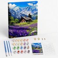 Kit Lukisan DIY Pemandangan Gunung Alpen Kustom untuk Dewasa, Lukisan Kanvas Bunga Lavender