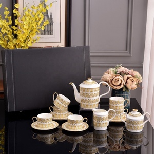 Best Selling 15pcs European Luxury Fine Ceramic <b>Coffee</b> and <b>Tea</b> <b>Sets</b> with Gold Handles - Product Image 1