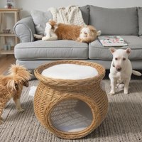 Panier de rangement en osier tissé naturel confortable et tendance personnalisé, panier rond en rotin tissé à la main, maison de couchage pour animaux de compagnie