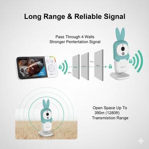 Caméra de surveillance pour bébé sans fil KT-823SR, adorable forme de lapin bleu, écran IPS 3,5 pouces, vision nocturne, audio bidirectionnel, meilleur cadeau pour nouveau-né - Product Image 5