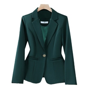 Women's Blazer Green Solid Color Single Button Wool Blend Professional Office Wear - Product Image 5