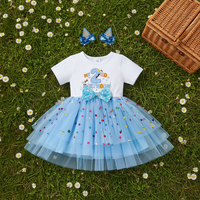 Vestido de Tul Transpirable de Manga Corta para Niñas, Tutú Personalizado para Cumpleaños de Bebés de 1 a 3 Años con Pinzas para el Cabello, Estampado de Dibujos Animados ODM, MOQ 50PCS