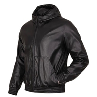 Chaqueta de Cuero Tipo Bomber con Capucha Desmontable para Hombre, Negra, de Cuero Genuino Premium, Anti-UV, Transpirable, Estilo Casual Urbano, para Invierno
