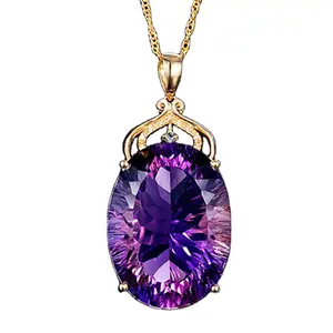 Hot Sale Frauen Wasser tropfen Lila Edelstein 18 Karat Gold Halskette Luxus natürlichen Amethyst Anhänger Halsketten Schmuck