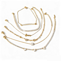 Klassieke stijl Valentijnscadeau 18K PVD gouden roestvrijstalen ronde witte zirkonia tennis ketting liefdeshart armband