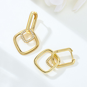 Pendientes/argollas cuadrados de doble capa de latón blanco, estilo francés, de alta gama, originales y de nicho, para mujer, ¡los más vendidos! - Product Image 4