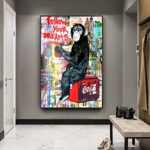 Quadri ad Acquerello e Olio, Arte Murale Urbana, Graffiti Pop su Tela, Stampa 'Segui i Tuoi Sogni' per Arredamento Soggiorno, Stile Urbano - Product Image 6